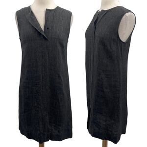 Nuthatch Linen Mini Dress Sleeveless Snap Neckline Shift A Line Gray Womens M